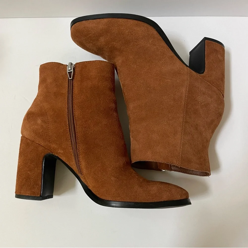 Dolce Vita Brown Cushioned Fiola Square Toe Block Heel Leather Booties Size 7.5